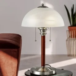Kirkland's Home Walnut Alabaster Frosted Glass Table Lamp- Desk Lamps & Task Lighting