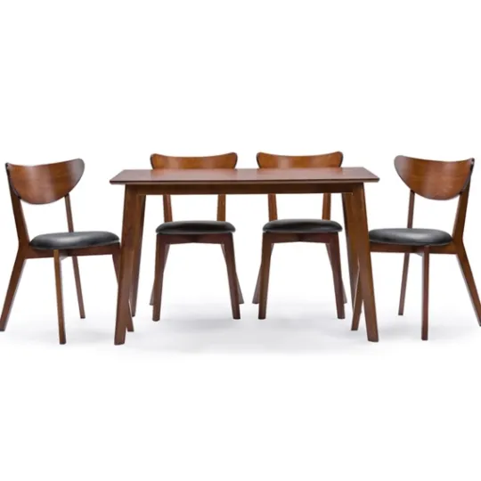 Kirkland's Home Walnut And Black Mid-Century 5-Pc. Dining Set- Dining Sets