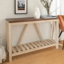 Kirkland's Home Walnut And Whitewash A-Frame Console Table- Console Tables