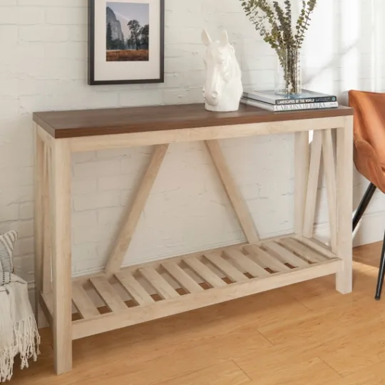 Kirkland's Home Walnut And Whitewash A-Frame Console Table- Console Tables