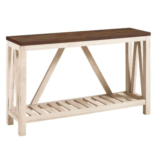 Kirkland's Home Walnut And Whitewash A-Frame Console Table- Console Tables