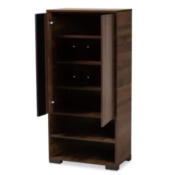 Kirkland's Home Walnut Asymmetrical Shoe Storage Cabinet- Entryway Furniture