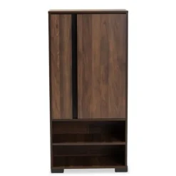 Kirkland's Home Walnut Asymmetrical Shoe Storage Cabinet- Entryway Furniture
