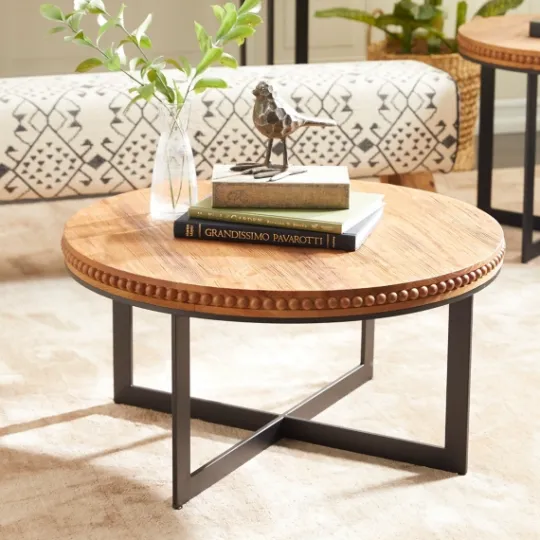 Kirkland's Home Walnut Beaded Industrial Coffee Table- Coffee Tables