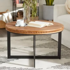 Kirkland's Home Walnut Beaded Industrial Coffee Table- Coffee Tables