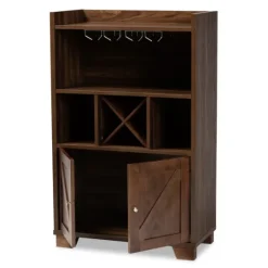 Kirkland's Home Walnut Brown Open Shelf Wine Cabinet- Cabinets & Sideboards