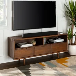 Kirkland's Home Walnut 3-Door Mid-Century Modern Tv Stand- Tv Stands & Media Consoles