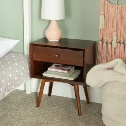 Kirkland's Home Walnut 1-Drawer Mid Century Nightstand- Nightstands