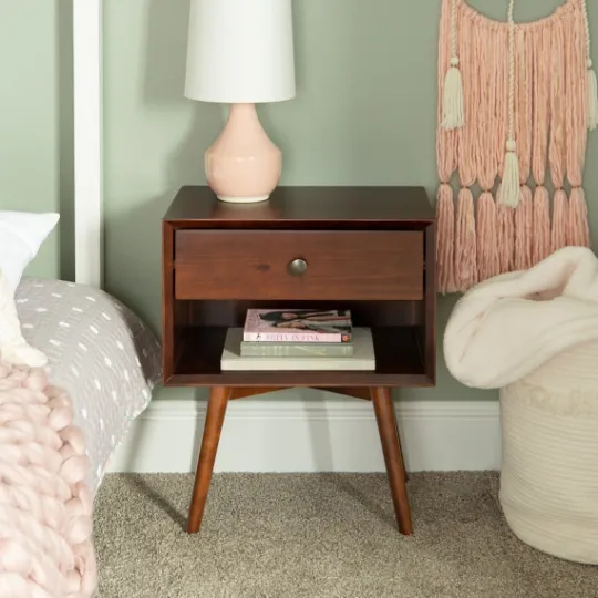 Kirkland's Home Walnut 1-Drawer Mid Century Nightstand- Nightstands