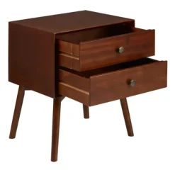 Kirkland's Home Walnut 2-Drawer Mid-Century Modern Nightstand- Nightstands
