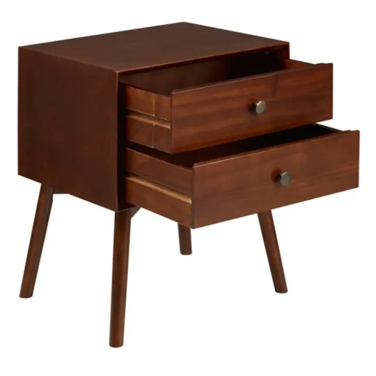 Kirkland's Home Walnut 2-Drawer Mid-Century Modern Nightstand- Nightstands