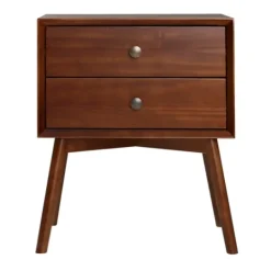 Kirkland's Home Walnut 2-Drawer Mid-Century Modern Nightstand- Nightstands