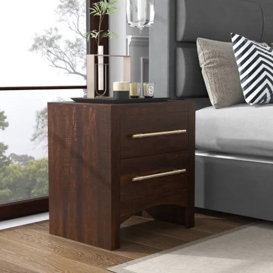 Kirkland's Home Walnut 2-Drawer Wood Nightstand- Nightstands