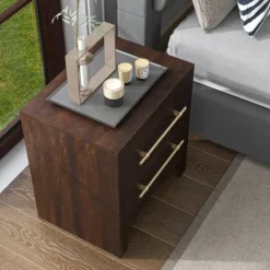 Kirkland's Home Walnut 2-Drawer Wood Nightstand- Nightstands