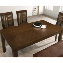 Kirkland's Home Walnut Finish Chevron Inlay Dining Table- Dining Tables