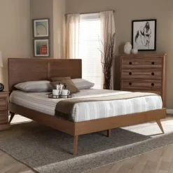 Kirkland's Home Walnut Inset Paneling Platform King Bed- Beds & Headboards