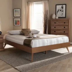 Kirkland's Home Walnut Low Angled Leg King Bed Frame- Beds & Headboards