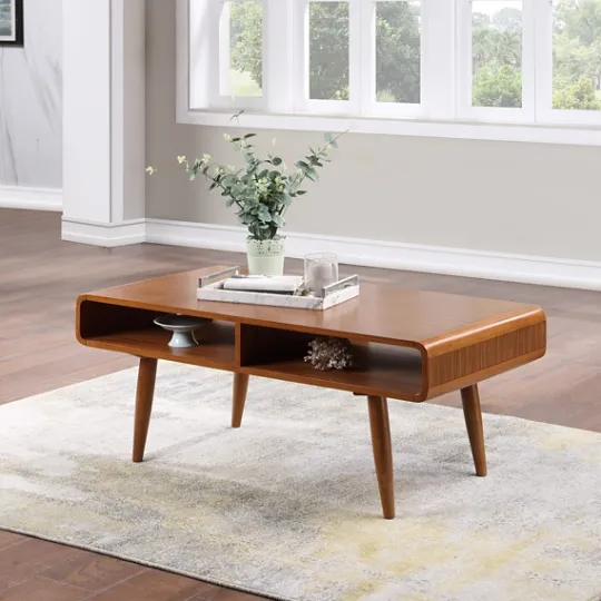 Kirkland's Home Walnut Mid-Century Modern Solid Wood Coffee Table- Coffee Tables