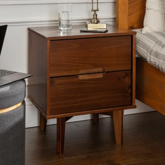 Kirkland's Home Walnut Mid-Century Modern 2-Drawer Nightstand- Nightstands