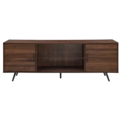 Kirkland's Home Walnut Mid-Century Modern Glass Shelf Tv Stand- Tv Stands & Media Consoles