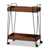 Kirkland's Home Walnut Paulownia 2-Tier Tray Bar Cart- Kitchen Islands & Bar Carts