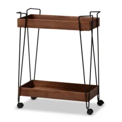 Kirkland's Home Walnut Paulownia 2-Tier Tray Bar Cart- Kitchen Islands & Bar Carts
