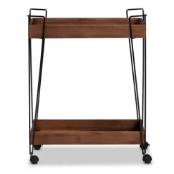 Kirkland's Home Walnut Paulownia 2-Tier Tray Bar Cart- Kitchen Islands & Bar Carts