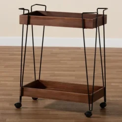 Kirkland's Home Walnut Paulownia 2-Tier Tray Bar Cart- Kitchen Islands & Bar Carts