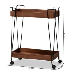 Kirkland's Home Walnut Paulownia 2-Tier Tray Bar Cart- Kitchen Islands & Bar Carts