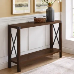 Kirkland's Home Walnut Rustic Farmhouse X-Frame Console Table- Console Tables