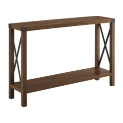 Kirkland's Home Walnut Rustic Farmhouse X-Frame Console Table- Console Tables
