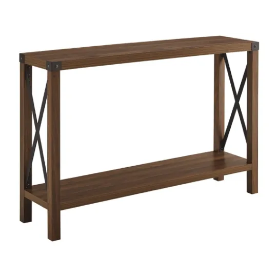 Kirkland's Home Walnut Rustic Farmhouse X-Frame Console Table- Console Tables