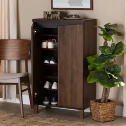 Kirkland's Home Walnut Slim Shoe Storage Cabinet- Entryway Furniture