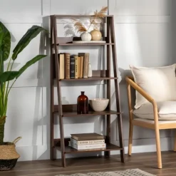 Kirkland's Home Walnut 4-Tier Ladder Bookshelf- Bookshelves