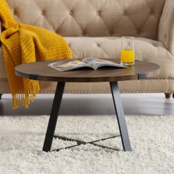 Kirkland's Home Walnut Urban Rustic Round Coffee Table- Coffee Tables