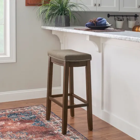 Kirkland's Home Walnut Wood Bar Stool With Cushion- Bar Stools & Counter Height Stools