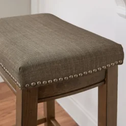 Kirkland's Home Walnut Wood Bar Stool With Cushion- Bar Stools & Counter Height Stools