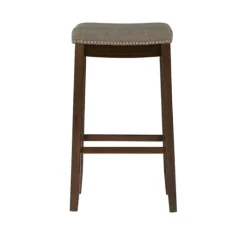 Kirkland's Home Walnut Wood Bar Stool With Cushion- Bar Stools & Counter Height Stools