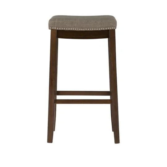 Kirkland's Home Walnut Wood Bar Stool With Cushion- Bar Stools & Counter Height Stools