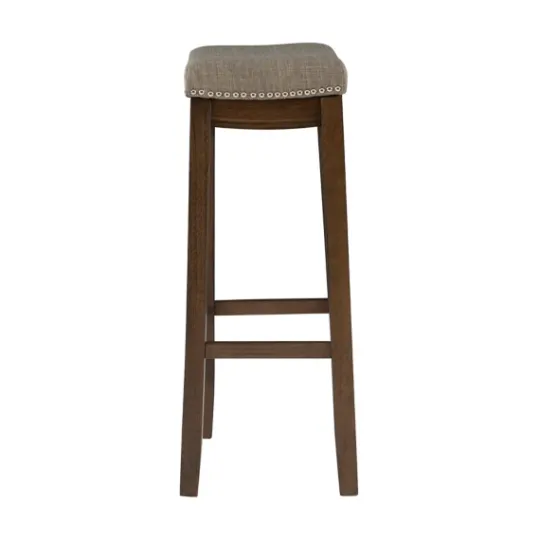 Kirkland's Home Walnut Wood Bar Stool With Cushion- Bar Stools & Counter Height Stools