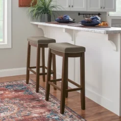 Kirkland's Home Walnut Wood Bar Stool With Cushion- Bar Stools & Counter Height Stools