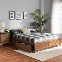 Kirkland's Home Walnut Wood 4-Drawer Full Platform Bed- Beds & Headboards