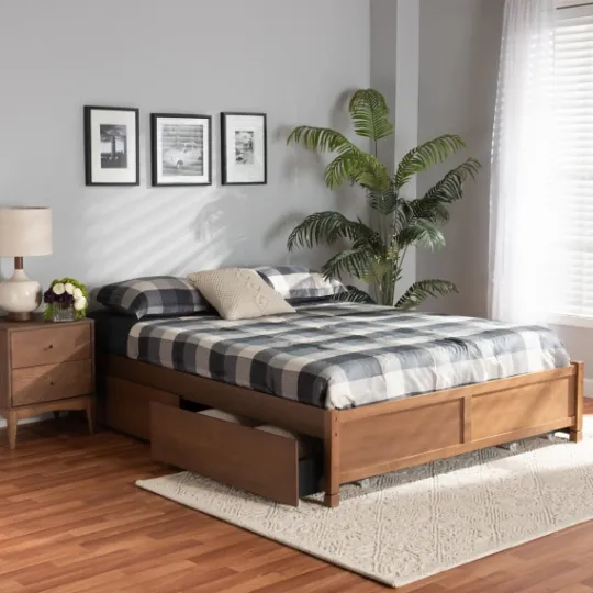 Kirkland's Home Walnut Wood 4-Drawer King Platform Bed- Beds & Headboards