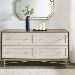 Kirkland's Home Walnut Wood Faced Gold Base Dresser- Dressers & Chests