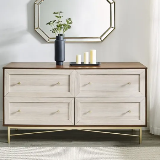 Kirkland's Home Walnut Wood Faced Gold Base Dresser- Dressers & Chests