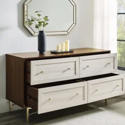 Kirkland's Home Walnut Wood Faced Gold Base Dresser- Dressers & Chests