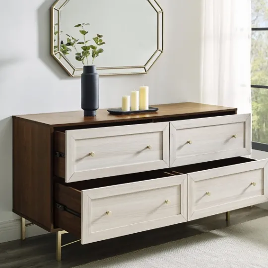 Kirkland's Home Walnut Wood Faced Gold Base Dresser- Dressers & Chests