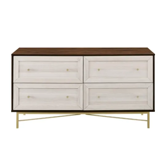 Kirkland's Home Walnut Wood Faced Gold Base Dresser- Dressers & Chests