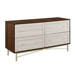 Kirkland's Home Walnut Wood Faced Gold Base Dresser- Dressers & Chests