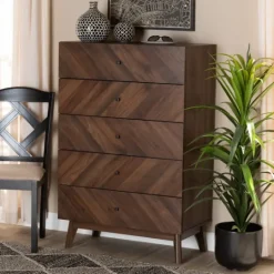Kirkland's Home Walnut Wood Grain 5-Drawer Chest- Cabinets & Sideboards